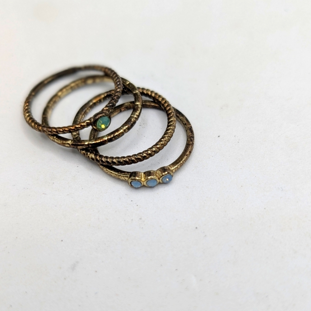 Elegant Gold-Toned Ring Set with Blue‎ and Green Accents